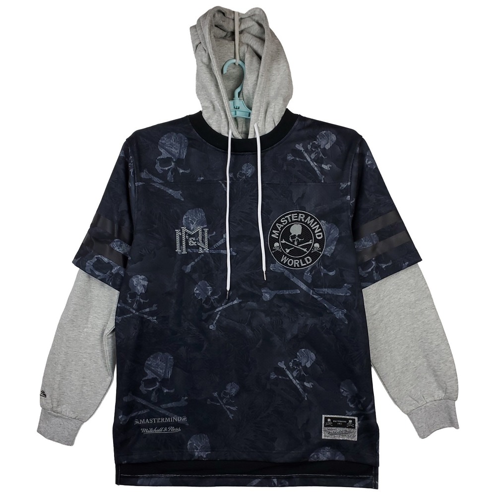 Mastermind World Mitchell & Ness Large Hoodie Allover‎ Skull Print Gray New